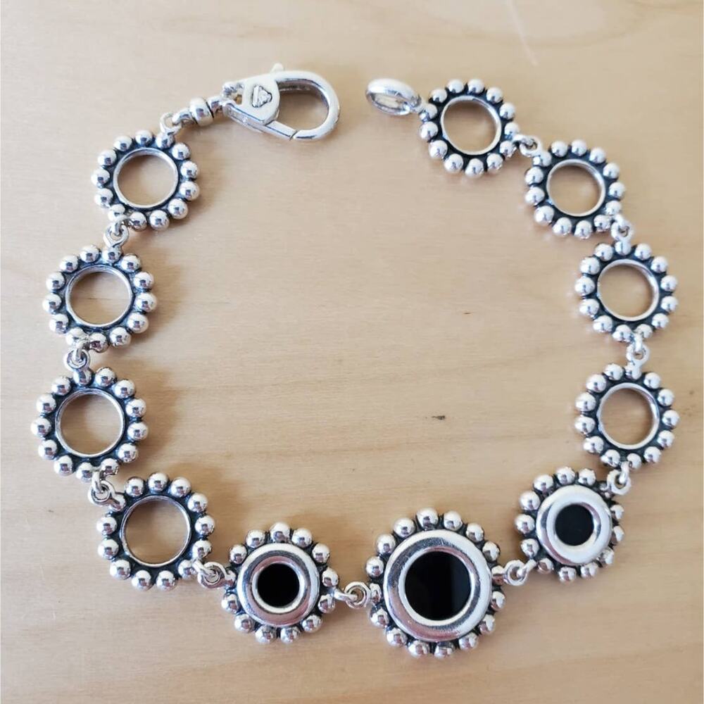 Lagos Sterling Silver Maya Black Onyx Circle Link Caviar Bracelet SMALL 6.75in - Picture 3 of 7